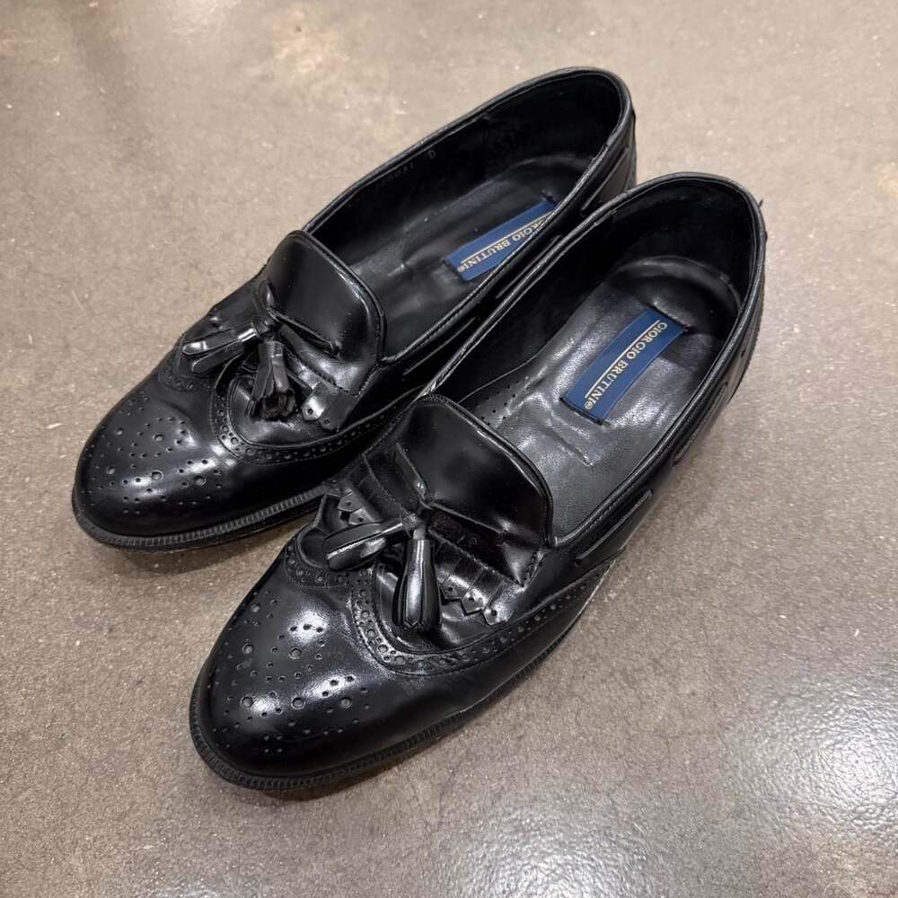 Giorgio Brutini Black Leather Tassel Loafers, Men's Size 10 — Wingtip Brogue